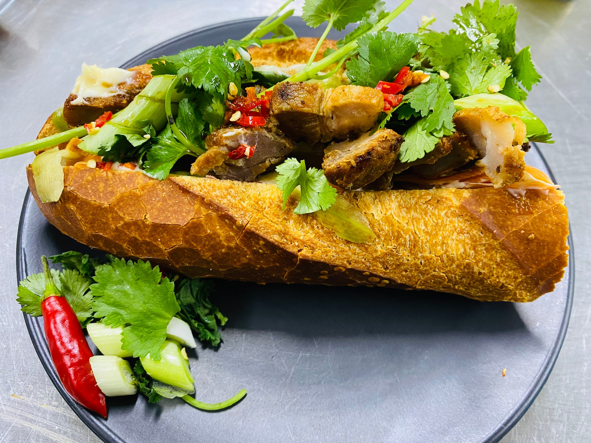 Pork Bánh Mì with Pickled Veg and Fresh Herbs
